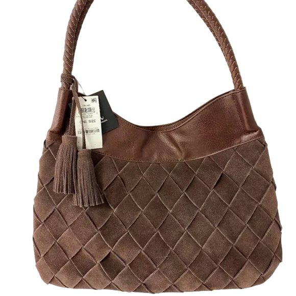 SUEDE BROWN NWT INC INTERNATIONAL CONCEPTS ELLA SHOULDER HANDBAG PURSE - Picture 1 of 5